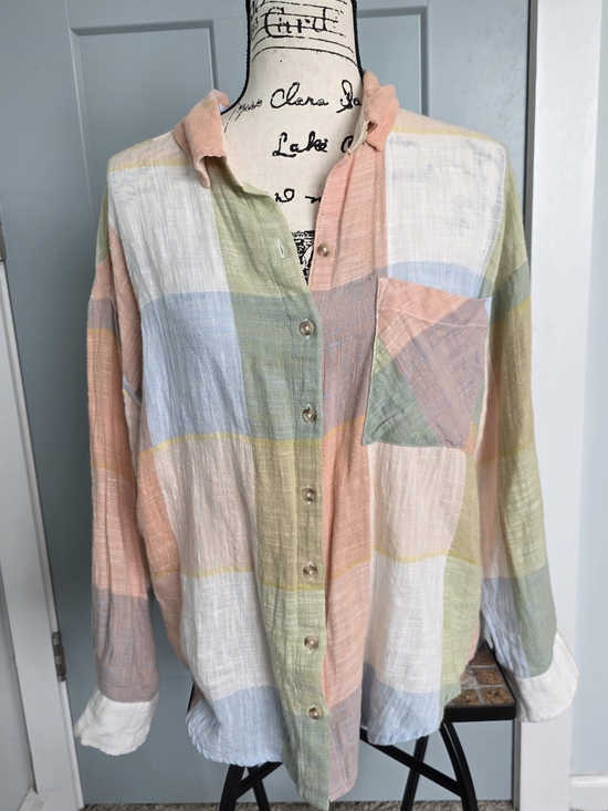 Billabong Tops - Billabong Pastel Patchwork Plaid Button Down Shirt Medium M Coastal Boho EUC
